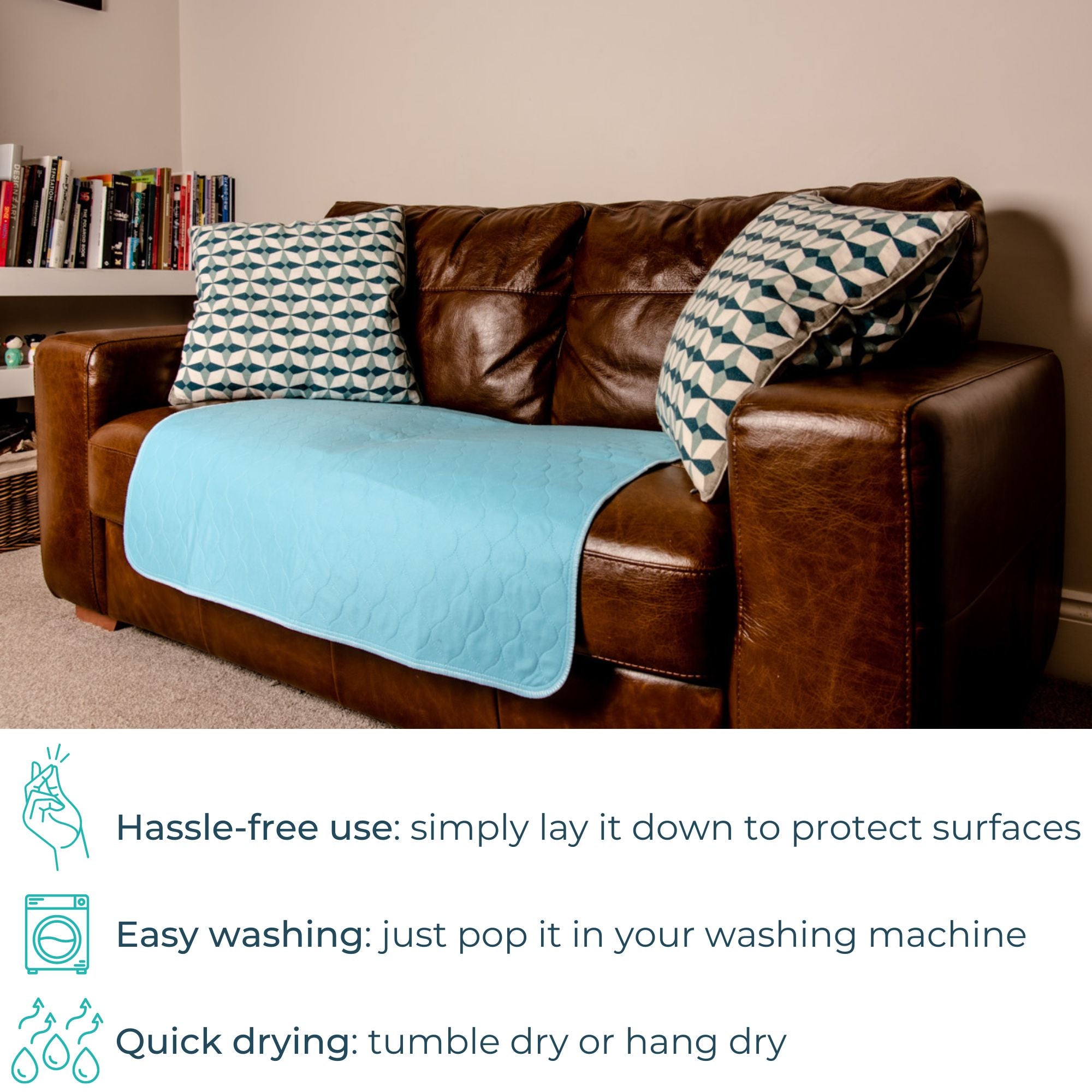 An image of a Pet Impact washable dog incontinence pad on a sofa.