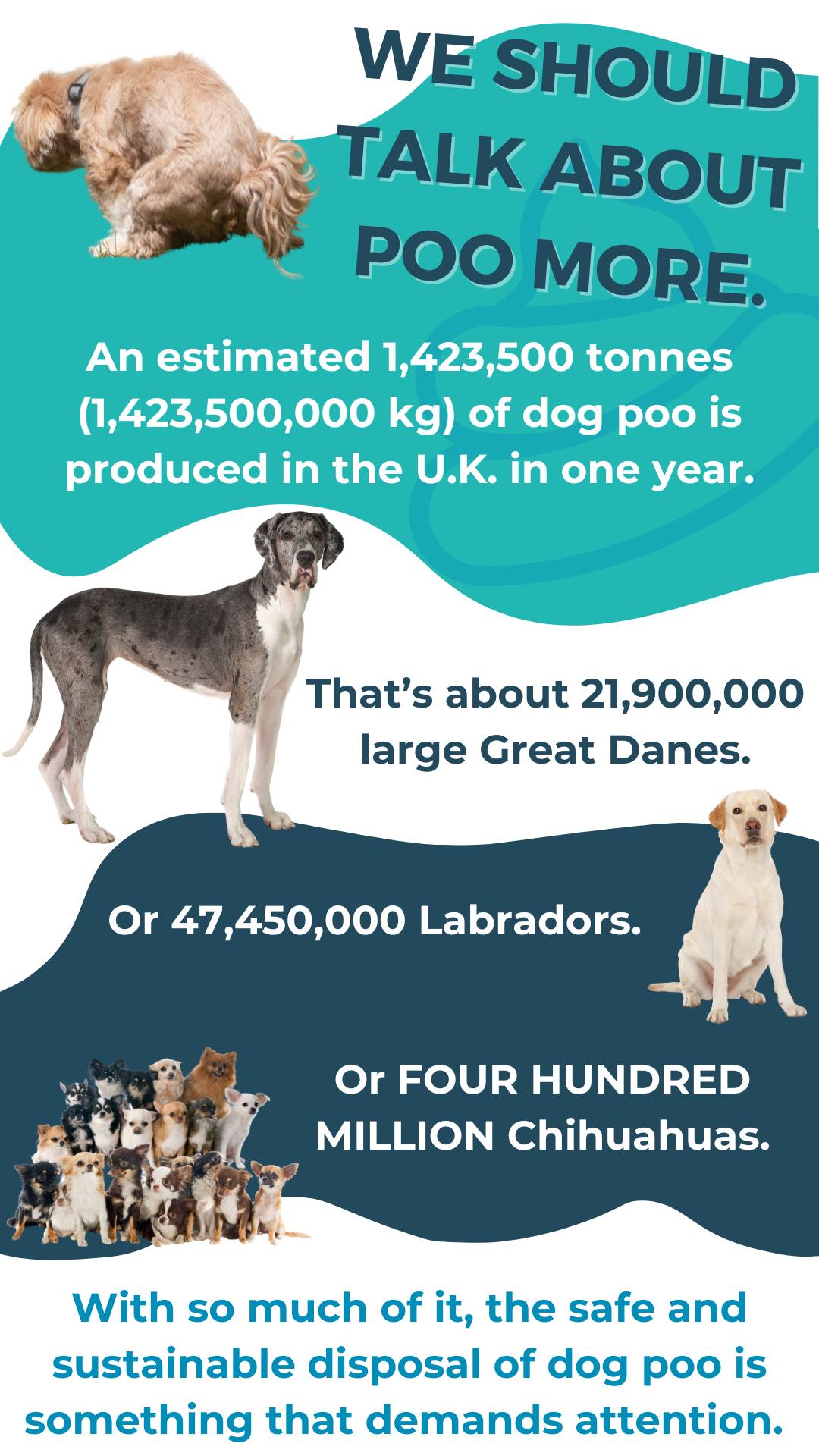 We should talk about poo more. An estimated 1423500 tonnes of dog poo is produced in the UK in one year! With so much of it, the safe and sustainable disposal of dog poo is something that demands attention.