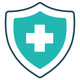 An icon of a health cross in a shield.