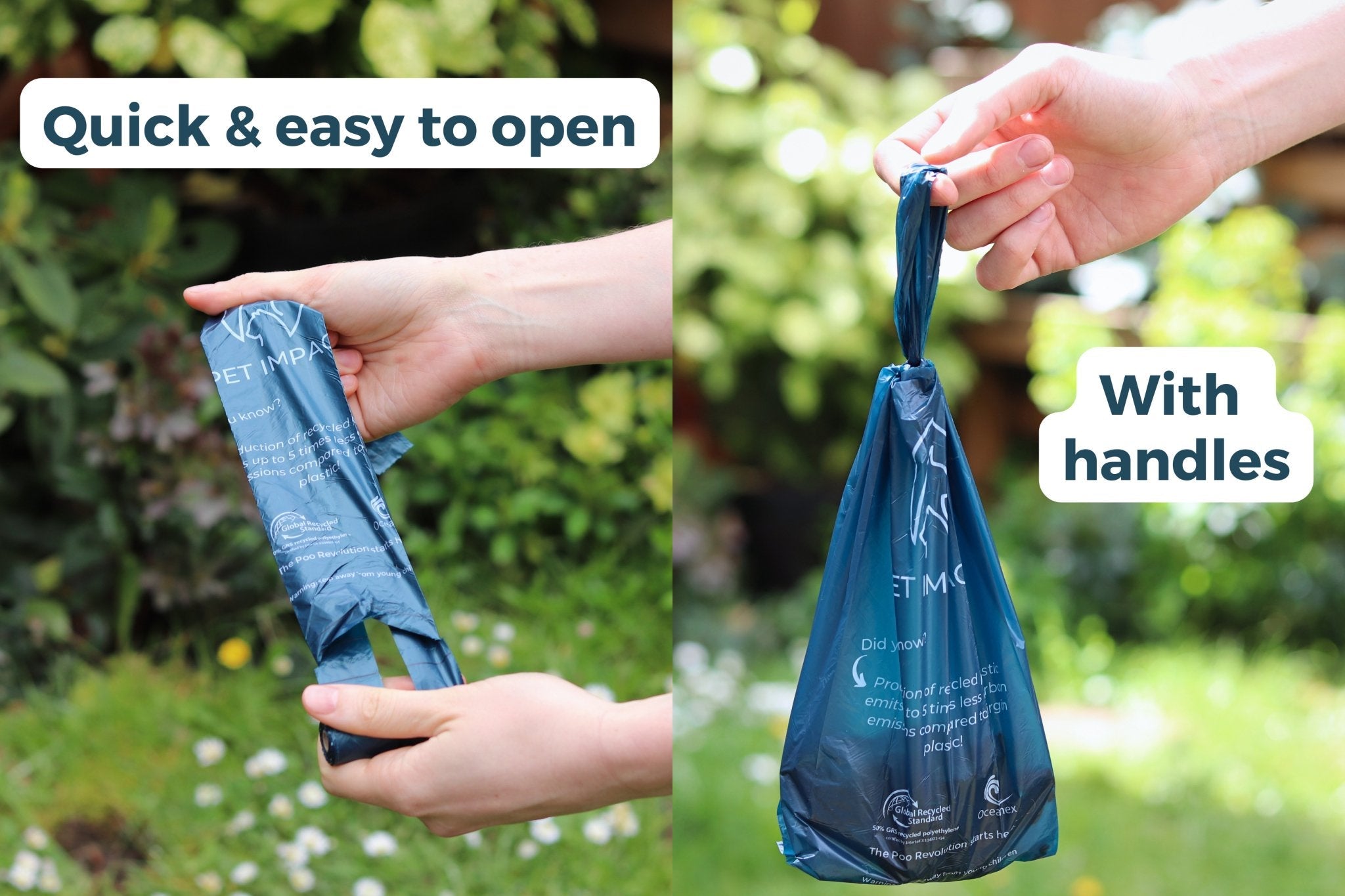 An infographic demonstrating ReSEAcled poo bags being easy to open and tie up
